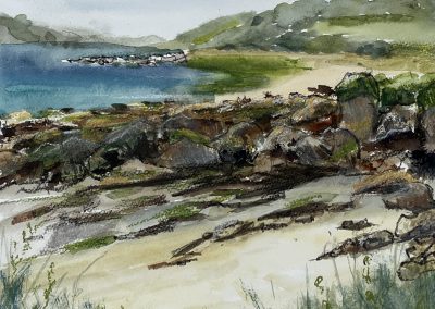 Tresco looking to Bryher - mixed media - 30 x 30cm